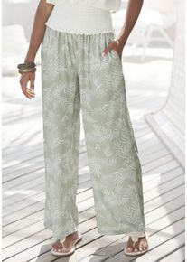 Palazzohose Lascana, Damen, Gr. 46, N-Gr, gr&uuml;n (schilfgr&uuml;n, creme bedruckt), Cr&ecirc;pe, Obermaterial: 100% Viskose, bedruckt, figurumspielend lang, Hosen Palazzohose, aus gekreppter Viskose mit elastischem Smokb&uuml;ndchen, Stoffhose, Topseller