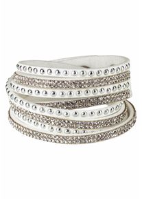 Armband Firetti "zum Wickeln, Nieten", bunt (silberfarben, wei&szlig;, kristallwei&szlig;), Armb&auml;nder, Damen, 40cm, Metall Polyurethan, Metall, Polyurethan, Armband, mit Strassteinen