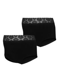 High-Waist-Hipster MAMALICIOUS "MLHEAL HW LACE PANTIES 2-P NOOS", Damen, Gr. S, 2 Stk., schwarz pack:schwarz, Jersey, Obermaterial: 79% Baumwolle, 15% Polyamid, 6% Elasthan, unifarben, Unterhosen High-Waist-Hipster