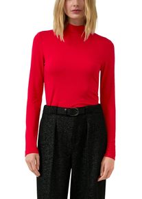 Langarmshirt s.Oliver, Damen, Gr. 44, salsa rot, Web, Obermaterial: 95% Viskose, 5% Elasthan, unifarben, figurbetont h&uuml;ftbedeckend, Rundhals, Shirts Langarmshirt, mit Stehkragen und aus Viskose-Stretch