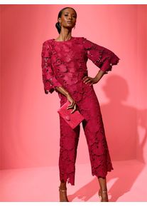 CR&Eacute;ATION L Spitzenbluse CREATION L, Damen, Gr. 42, rot (kirsche), 100% Polyester, unifarben, Rundhals, Blusen Spitzenbluse