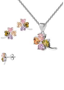 Ohrring und Ketten Set Firetti "Multipack Schmuck Geschenk Silber 925 Halskette Ohrstecker Regenbogen", bunt (silberfarben, amethyst, peridot, pink, orange, amethyst, peridot, pink, orange), Schmuck_Sets, Damen, Silber 925 (Sterlingsilber), Ohrring und Ketten Set, Made in Germany - mit Zirkonia (synth.)