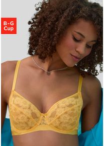 B&uuml;gel-BH Lascana, Damen, Gr. 95, Cup E, gelb (sonnengelb), Mesh, Obermaterial: 87% Polyamid, 9% Elasthan, 4% Polyester, BHs B&uuml;gel-BH, aus zarter, elastischer Jacquardspitze und feinem Mesh, sexy Dessous