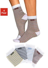 H.I.S. Basicsocken H.I.S, Damen, Gr. 39-42, bunt (wei&szlig;, gr&uuml;n, wei&szlig;, grau, wei&szlig;, blau, wei&szlig;, braun), Baumwolle, Elasthan, Polyamid, geringelt, elastisch, Socken Basicsocken, mit eingestricktem Markenlogo