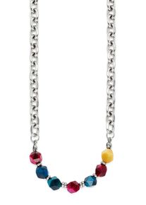 Edelstahlkette "mit bunten Steinen", edelstahlfarben, beige, rot, blau, ANISTON JEWELRY & WATCHES, Halsketten, Damen, Edelstahl, L: 57 B: 6,8mm, Edelstahlkette, mit Naturstein, B:6,8mm