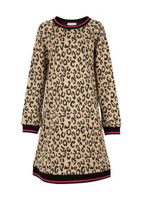 Strickkleid happy girls, M&auml;dchen, Gr. 164, N-Gr, beige, Feinstrick, Obermaterial: 95% Polyester, 5% Elasthan, Jacquardmuster, regular fit knieumspielend, Rundhals, Raglan&auml;rmel Strickb&uuml;ndchen, Kleider Strickkleid, im tollen Leo-Allovermotiv mit kontrastierten Strickb&uuml;ndchen