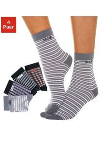 H.I.S. Basicsocken H.I.S, Damen, Gr. 39-42, bunt (grau, schwarz, dunkelgrau, schwarz, hellgrau, rot, schwarz), Baumwolle, Elasthan, Polyamid, geringelt, elastisch, Socken Basicsocken, mit eingestricktem Markenlogo