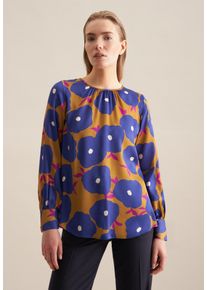 Shirtbluse Seidensticker "Schwarze Rose", Damen, Gr. M38, gelb, 100% Viskose, gemustert, regular fit, Rundhals, Blusen Shirtbluse, 1/1 Rundhals Druck