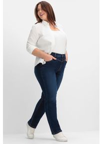 5-Pocket-Jeans sheego, Damen, Gr. 56, Normalgr&ouml;&szlig;en, blau (dunkelblau denim), 74% Baumwolle, 22% Polyester, 3% Viskose, 1% Elasthan, unifarben, lang, Jeans 5-Pocket-Jeans
