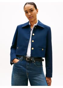 Kurzblazer Tommy Hilfiger "PUNTO LADY JACKET", Damen, Gr. 42, schwarz night navy, Web, Obermaterial: 74% Viskose, 22% Polyamid, 4% Elasthan, unifarben, regular fit, Blazer Kurzblazer