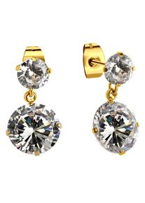 Paar Ohrstecker Firetti "Schmuck Geschenk Ohrschmuck glitzernd", gold (gelbgoldfarben, kristallwei&szlig;, kristallwei&szlig;), Ohrringe, Damen, Edelstahl, Paar Ohrstecker, mit Zirkonia (synth.)