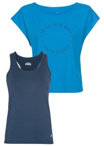Trainingsshirt FAYN SPORTS "2-tlg. Shirt & Top", Damen, Gr. 36/38, blau (royalblau, navy), Jersey, Obermaterial: 60% Baumwolle, 40% Polyester. Oberes Obermaterial: 95% Polyester, 5% Elasthan, unifarben, bequem h&uuml;ftlang, Rundhals, Shirts Trainingsshirt, Top mit Ringerr&uuml;cken