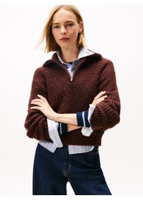 Troyer Tommy Jeans "TJW NEP 1/4 ZIP SWEATER", Damen, Gr. XS (34), rich braun, Strick, Obermaterial: 60% Polyester, 28% Wolle, 12% Polyacryl, unifarben, h&uuml;ftlang, hoch geschlossener Ausschnitt, Pullover Troyer