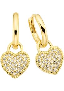 Paar Creolen "Schmuck Geschenk Silber 925 Creole mit Herzeinh&auml;nger abnehmbar", gold (gelbgoldfarben, kristallwei&szlig;, kristallwei&szlig;), ANISTON JEWELRY & WATCHES, Ohrringe, Damen, 12mm, Silber 925 (Sterlingsilber), Paar Creolen, mit Zirkonia (synth.)