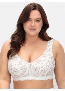 Entlastungs-BH sheego, Damen, Gr. 95, Cup D, beige (beige, bedruckt), 95% Baumwolle, 5% Elasthan, Netzmaterial:100% Polyamid, Spitze:10% Elasthan, 90% Polyamid, BHs Entlastungs-BH