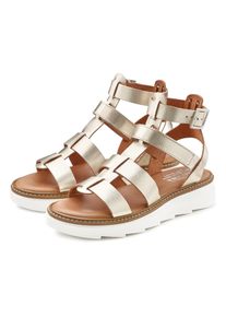 Sandale Lascana, Damen, Gr. 41, gold (goldfarben), Obermaterial: 100% Rindsleder. Decksohle: 100% Lederimitat. Laufsohle: 100% Synthetik, metallic, unifarben, Schuhe Sandale, Sandalette, Sommerschuh aus Leder mit leichter Plateausohle