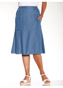 Jeansrock Classic Basics, Damen, Gr. 22, blau (blau, bleached), 100% Baumwolle, unifarben, knielang, R&ouml;cke Jeansrock