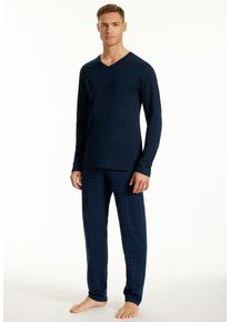 Schlafanzug uncover by Schiesser "Uncover Nightwear", Herren, Gr. 50, 804, blau, Single Jersey, Obermaterial: 100% Baumwolle, bequem lang, V-Ausschnitt, Homewear-Sets Schlafanzug, Single Jersey-Qualit&auml;t, Langarm, V-Ausschnitt, weich