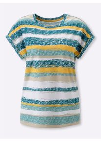 T-Shirt Classic Basics "Kurzarm-Shirt", Damen, Gr. 54, gelb (topas, gelb, geringelt), 100% Baumwolle, bedruckt, gemustert, gestreift, mehrfarbig, Rundhals, Shirts T-Shirt