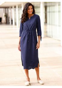 A-Linien-Kleid Classic Basics "A-Linien-Kleid", Damen, Gr. 42, Normalgr&ouml;&szlig;en, blau (marine), 100% Baumwolle, gemustert, unifarben, wadenlang, Rundhals, Kleider A-Linien-Kleid