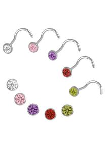 Nasenpiercing-Set Firetti "Multipack Schmuck Geschenk Silber 925 Piercing Nasenstecker", bunt (silberfarben, rosa, lila, rot, gr&uuml;n, wei&szlig;, rosa, lila, rot, gr&uuml;n), Piercings, Damen, 2mm, Silber 925 (Sterlingsilber), Nasenpiercing-Set, mit Zirkonia (synth.)