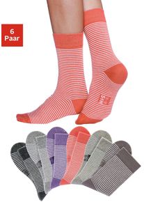 H.I.S. Socken H.I.S, Damen, Gr. 35-38, bunt (2x grau, meliert, ecru, hummer, ecru, beige, meliert, ecru, lila, meliert, ecru, taupe, ecru), Baumwolle, Baumwollmischung, Elasthan, Polyamid, geringelt, meliert, elastisch, Socken Socken, mit druckfreiem B&uuml;ndchen, Topseller