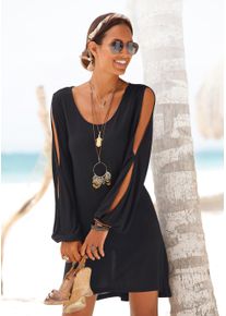 Longshirt Lascana, Damen, Gr. 40/42, schwarz, Jersey, Obermaterial: 100% Viskose, unifarben, figurumspielend ca. Mitte Oberschenkel, Rundhals, mit innenliegendem Gummizug, Shirts Longshirt, mit Schlitzen an den &Auml;rmeln, Shirtkleid, Strandkleid, Topseller