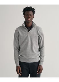 Sweatshirt Gant "REG SHIELD HALF ZIP SWEAT", Herren, Gr. S, grau (grau melange), Sweatware, Obermaterial: 87% Baumwolle, 13% Polyester, regular fit h&uuml;ftlang, hoch geschlossener Ausschnitt, elastischer Bund, Sweatshirts Sweatshirt, mit Logostickerei auf der Brust