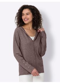 Kapuzenstrickjacke Heine, Damen, Gr. 44, grau (dunkeltaupe, meliert), 50% Viskose, 28% Polyester, 22% Polyamid, meliert, unifarben, Strickjacken Kapuzenstrickjacke