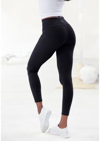 Leggings Lascana, Damen, Gr. 44/46, N-Gr, schwarz, Single Jersey, Obermaterial: 95% Baumwolle, 5% Elasthan, unifarben, Basic, Basic lang, Hosen Leggings, mit breitem B&uuml;ndchen, Topseller