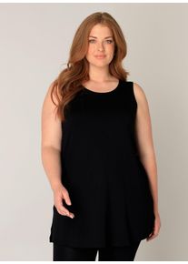 Longshirt Base Level Curvy "ABBIGALE", Damen, Gr. 44, schwarz, Jersey, Obermaterial: 94% Viskose, 6% Elasthan, unifarben, Basic, figurumspielend h&uuml;ftbedeckend, Rundhals, Shirts Longshirt, &auml;rmellos, seitlich geschlitzt, Topseller