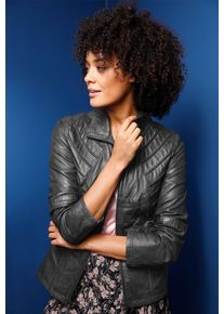 Lederjacke Mainpol, Damen, Gr. 38, grau (anthrazit), 100% Lammnappaleder, unifarben, figurumspielend, Jacken Lederjacke