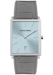 Quarzuhr Jacques Lemans "Nizza", grau (grau, hellblau), Armbanduhren, Damen, Quarzuhr, Armbanduhr, Damenuhr, Herrenuhr, Datum, Lederarmband
