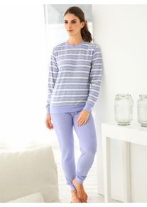 Schlafanzug, Damen, Gr. 44/46, lila (flieder, geringelt), Oberteil: 55% BW, 45% Polyester% 2 Teile mit untersch. Material, 80% Baumwolle, 20% Polyester, Homewear-Sets Schlafanzug