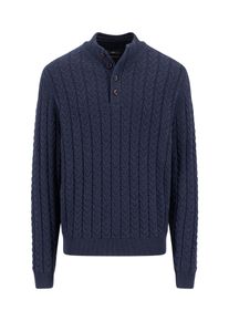 Troyer Fynch-Hatton, Herren, Gr. XXL, navy, Strick, Obermaterial: 65% Baumwolle, 35% Wolle, unifarben, normal h&uuml;ftbedeckend, Rundhals, Flachstrickb&uuml;ndchen, Pullover Troyer, Strickpullover mit Zopfmuster und Knopfleiste, Woll-Anteil
