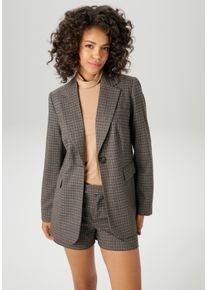 Longblazer Aniston CASUAL, Damen, Gr. 46, bunt (anthrazit, dunkelbraun, helltaupe, hellbraun), Web, Obermaterial: 65% Polyester, 33% Viskose, 2% Elasthan. Futter: 100% Polyester, Jacquardmuster, kariert, l&auml;ssig geschnitten Po-bedeckend, Blazer Longblazer, im dezenten karo-Dessin, Topseller