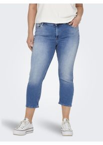 Caprijeans Only CARMAKOMA "CARWILLY REG CAPRI", Damen, Gr. 42, N-Gr, blau (light medium blau denim), Denim/Jeans, Obermaterial: 92% Baumwolle, 6% Elastomultiester, 2% Elasthan, regular fit, Jeans Caprijeans, Topseller