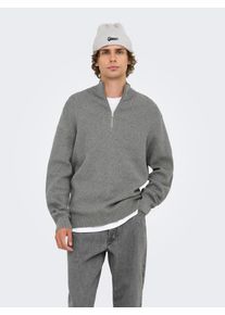 Only & Sons Troyer ONLY & SONS "ONSPHIL REG 12 STRUC HALF ZIP KNIT NOOS", Herren, Gr. XXL, grau (medium grau melange), Strick, Obermaterial: 80% Baumwolle, 20% Nylon, meliert, regular fit normal, hoch geschlossener Ausschnitt, Pullover Troyer, Baumwollmischung, regular fit