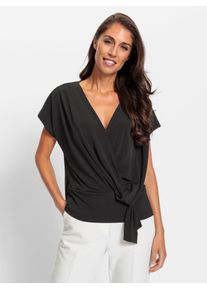 Wickelshirt Heine "Wickelshirt", Damen, Gr. 42, schwarz, 95% Polyester, 5% Elasthan, unifarben, V-Ausschnitt, Shirts Wickelshirt