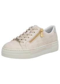 Plateausneaker Rieker, Damen, Gr. 38, beige (creme), Lederimitat, Schuhe Plateausneaker, mit goldfarbenem Rei&szlig;verschluss, Freizeitschuh, Halbschuh, Schn&uuml;rschuh, Topseller