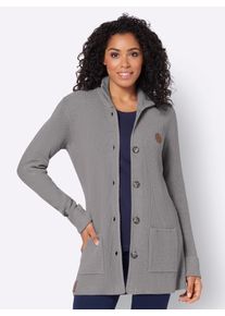 Cardigan Casual Looks, Damen, Gr. 44, grau (steingrau), 50% Viskose, 28% Polyester, 22% Polyamid, unifarben, Strickjacken Cardigan