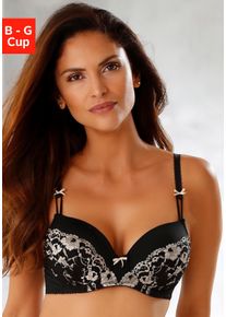 Schalen-BH Lascana "Fabiola", Damen, Gr. 90, Cup C, gold (schwarz, goldfarben), Spitze, Obermaterial: 80% Polyamid, 17% Elasthan, 3% Viskose, BHs Schalen-BH, mit B&uuml;gel und edler Spitze, Dessous
