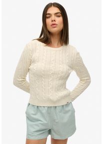 Strickpullover Superdry "ESSENTIALS SLIM CABLE JUMPER", Damen, Gr. XL, ecru, Strick, Obermaterial: 100% Polyacryl, unifarben, relaxed fit normal, Rundhals, Rippb&uuml;ndchen, Pullover Strickpullover