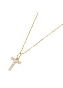Kette mit Anh&auml;nger Luigi Merano "Kette Anh&auml;nger Buchstabe T mit Zirkonia, Gold 375", gold, Halsketten, Damen, Gelbgold 375, Kette mit Anh&auml;nger