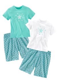 Pyjama Petite Fleur, M&auml;dchen, Gr. 146/152, gr&uuml;n (mint, wei&szlig;), Jersey, Obermaterial: 100% Baumwolle, bedruckt, Basic, l&auml;ssig geschnitten kurz, Rundhals, abgesteppte Kante, Homewear-Sets Pyjama, mit tollem Sternendruck, Topseller