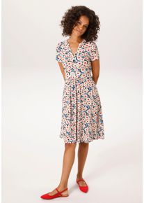 Sommerkleid Aniston CASUAL, Damen, Gr. 46, N-Gr, wollwei&szlig;, jeansblau, rot, marine, Single Jersey, Obermaterial: 95% Viskose, 5% Elasthan, bedruckt, gebl&uuml;mt, figurumspielend kniefrei, V-Ausschnitt, Kleider Sommerkleid, allover mit Bl&uuml;ten bedruckt - NEUE KOLLEKTION
