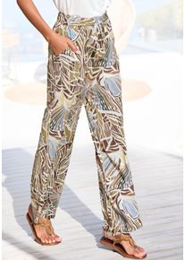 Palazzohose Lascana, Damen, Gr. 46, N-Gr, bunt (creme, khaki, hellblau, braun bedruckt), Jersey, Obermaterial: 100% Viskose, bedruckt, figurumspielend bodenlang, Hosen Palazzohose, aus Viskosejersey, Sommerhose mit Alloverprint und Taschen