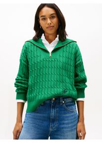 Troyer Tommy Hilfiger "CO CABLE MID GG 1/2 ZIP LS SWT", Damen, Gr. M (38), nouveau gr&uuml;n, Strick, Obermaterial: 100% Baumwolle, unifarben, regular fit, Rippb&uuml;ndchen, Pullover Troyer, mit Zopfmuster