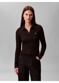 Langarmbluse Calvin Klein Jeans, Damen, Gr. XXL (46), schwarz, Web, Obermaterial: 94% Baumwolle, 6% Elasthan, unifarben, figurbetont taillenbedeckt, V-Ausschnitt, eingesetzt abgesteppte Kante, Blusen Langarmbluse, Figurbetonte Passform mit V-Ausschnitt