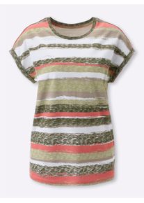 T-Shirt Classic Basics "Kurzarm-Shirt", Damen, Gr. 50, orange (oliv, koralle, geringelt), 100% Baumwolle, bedruckt, gemustert, gestreift, mehrfarbig, Rundhals, Shirts T-Shirt